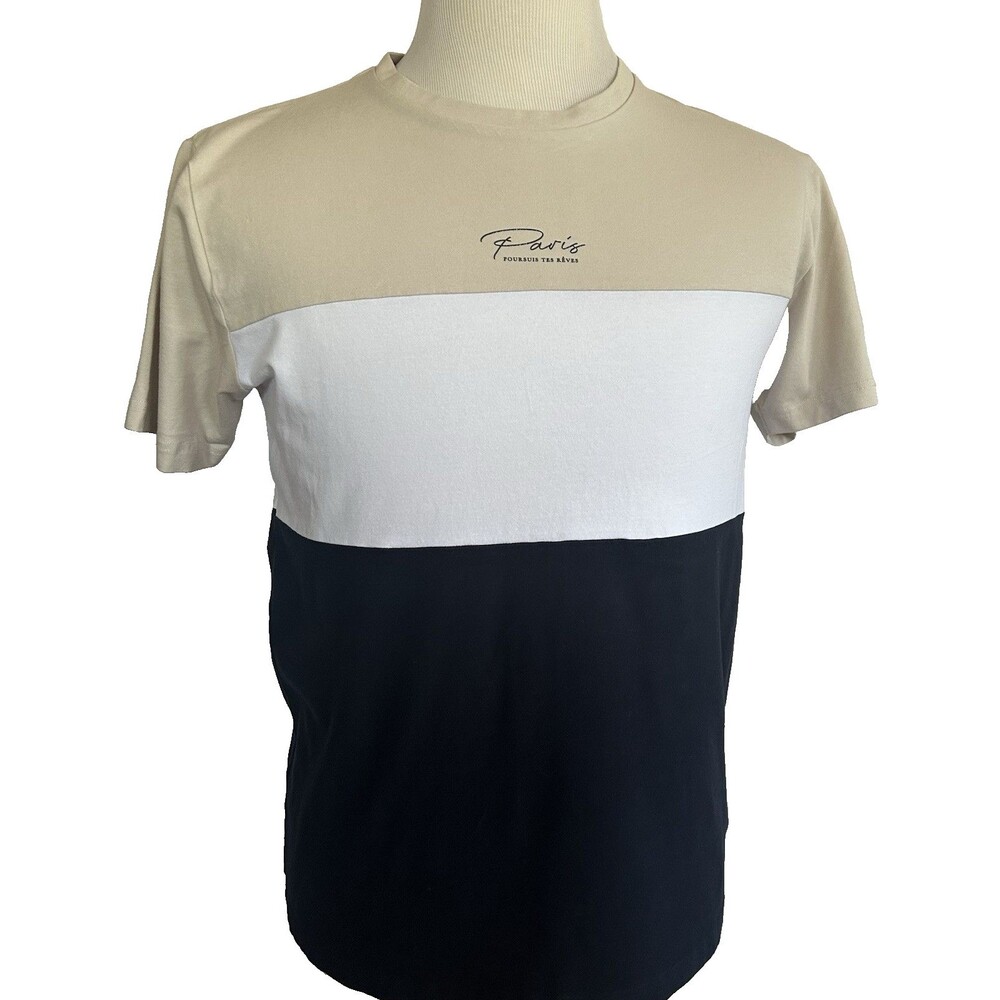 Denim Flower Ricky Singh Men’s M Polo Short Sleeve Shirt “Paris” Tan White Black